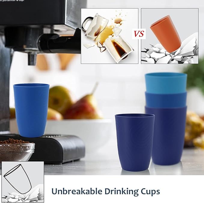 Homienly Wheat Straw Cups 6 PCS Plastic Cups Reusable Unbreakable Drinking Cup Dishwasher Safe Water Glasses (16 OZ,Blue Sky)