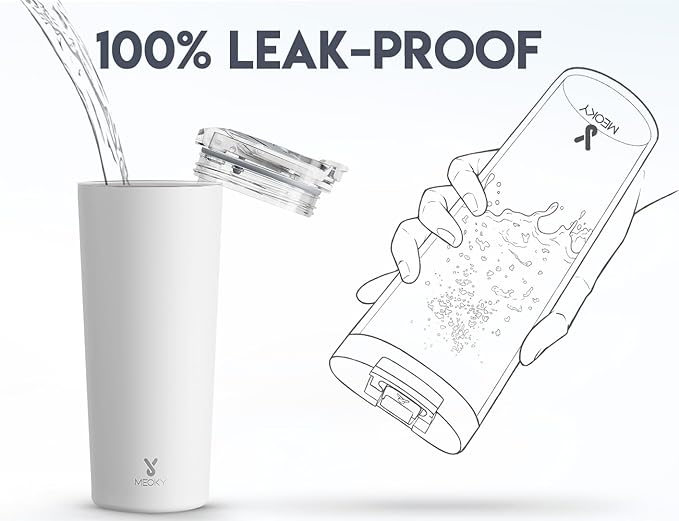 Meoky 24 oz Travel Coffee Mug with Leak-proof Lid, Stainless Steel Insulated Coffee Tumbler, Keeps Hot for 8 Hours or Cold for 24 Hours, Fits in Car Cup Holder (Ivory)