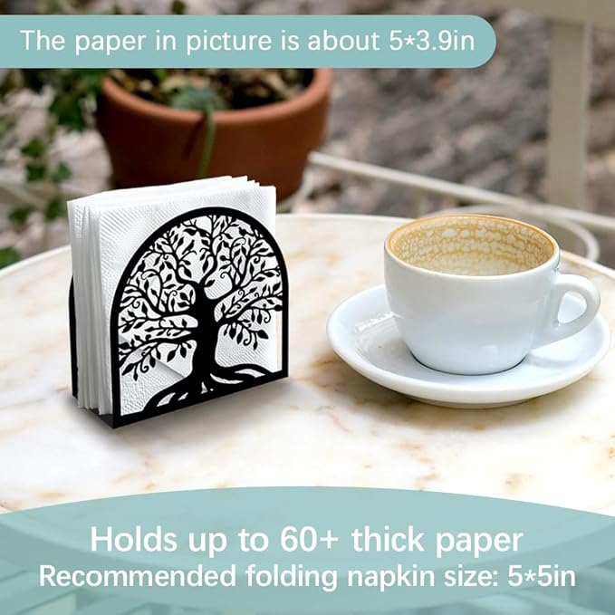 Birds on Branch Decorative Black Metal Napkin Holder for Table, 4.9" x 4.9" x 1.9" Standing Napkin Holder for Home Kitchen Restaurant Picnic Party Coffee Bar Dining Room