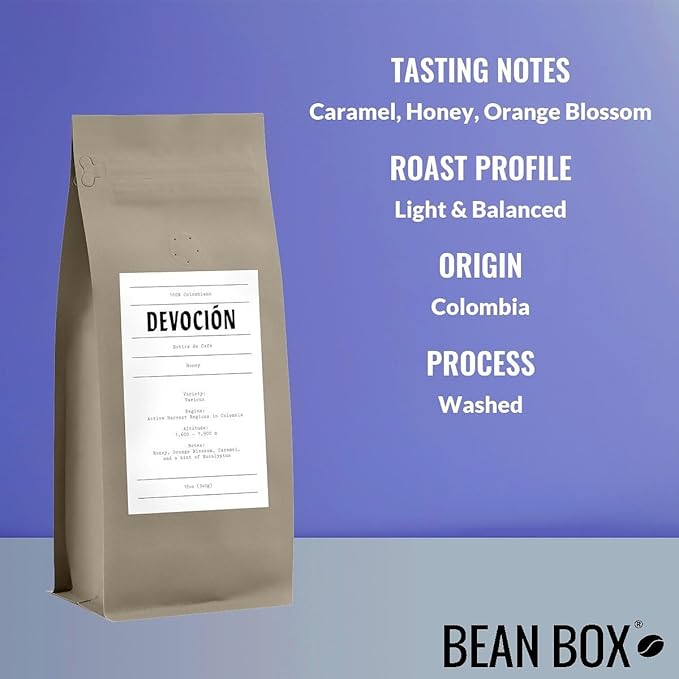 Honey - Roasted by Devocion - Whole Bean Coffee - 12 Ounce Bag