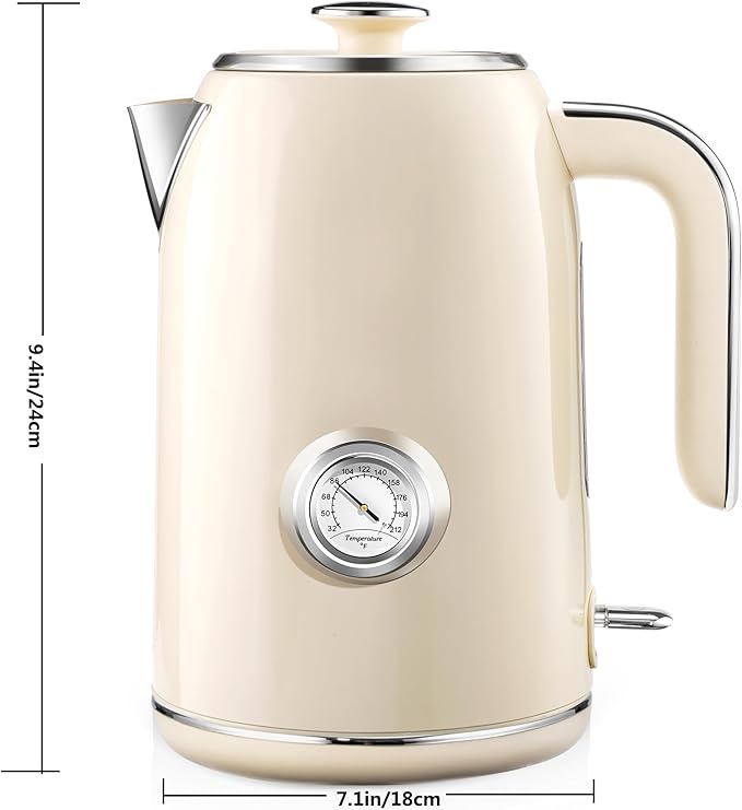 PUKOMC Electric Kettle, 1.7L Stainless Steel Tea Kettle with Temperature Gauge, 1500W Water Boiler with LED Light, BPA-Free, Auto Shut-Off and Boil-Dry Protection (Beige) Visit the Pukomc Store
