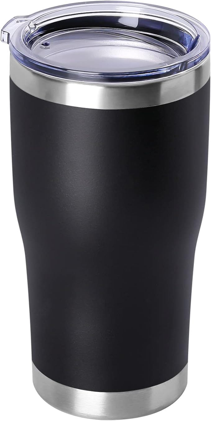 DOMICARE 20oz Tumbler with Lid Stainless Steel Tumblers Bulk, Double Wall Vacuum Insulated Coffee Travel Mug Powder Coated Tumbler, 1 Count (Pack of 1) Black