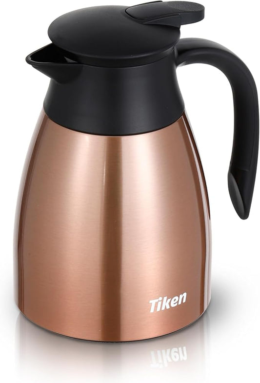 Tiken 34 Oz Thermal Coffee Carafe, Stainless Steel Insulated Vacuum Coffee Carafes For Keeping Hot, 1 Liter Beverage Dispenser (Copper)