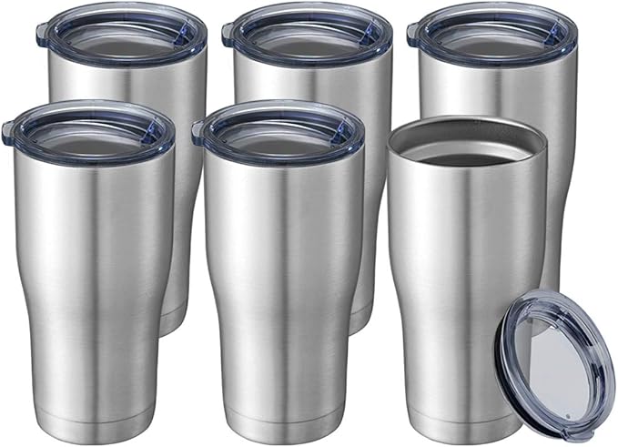 HASLE OUTFITTERS 20 oz Tumbler Bulk, Stainless Steel Tumblers with Lid, Vacuum Insulated Tumbler, Double Wall Tumbler Cup, coffee mugs, Stainless Steel, 6 Pack
