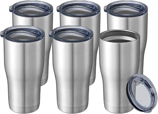 HASLE OUTFITTERS 20 oz Tumbler Bulk, Stainless Steel Tumblers with Lid, Vacuum Insulated Tumbler, Double Wall Tumbler Cup, coffee mugs, Stainless Steel, 6 Pack