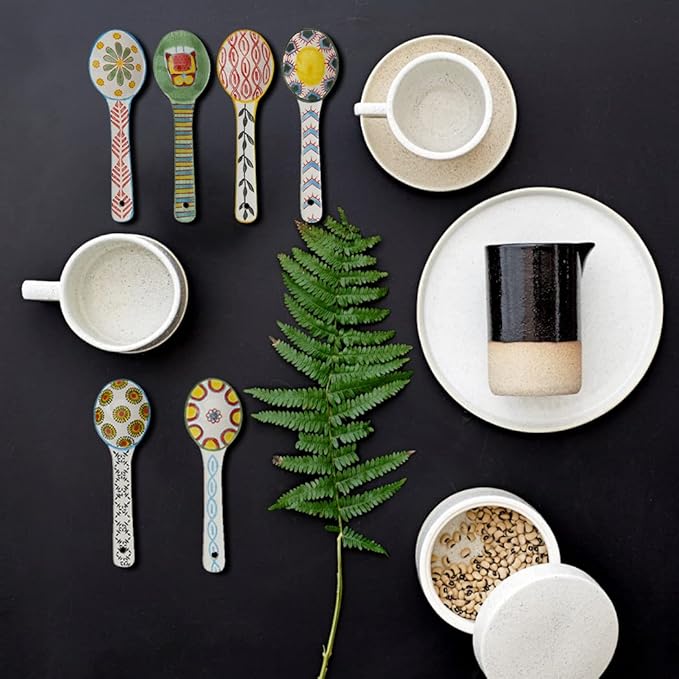 Ceramic Coffee Spoons Set of 6 – Multipurpose Teaspoons for Espresso/Tea/Dessert | Assorted Bright Colors, Lead-Free | Dishwasher/Microwave Safe | Cute Decorative Spoons for Kitchen & Gifts