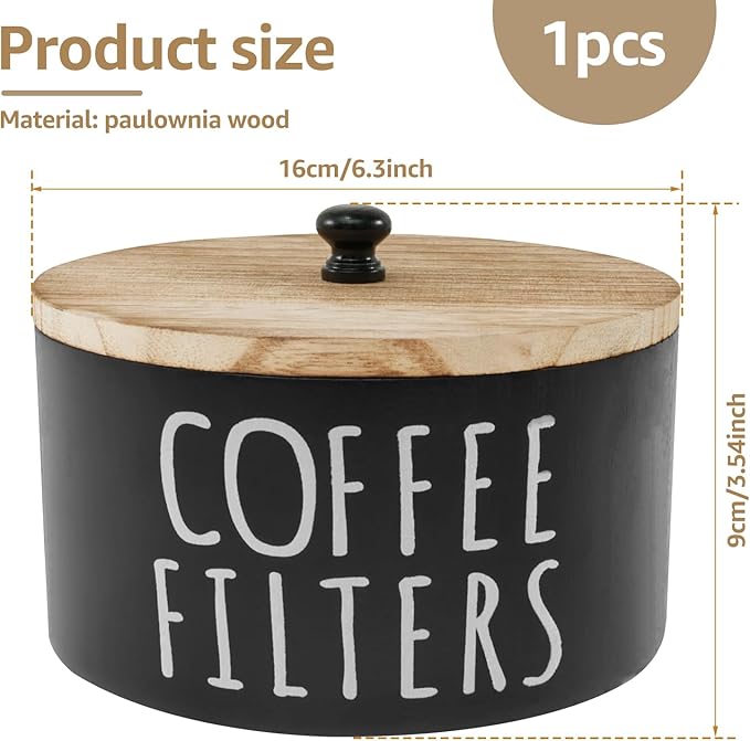 Wooden Coffee Filter Holder & Storage Organizer - Large Capacity Rustic Coffee Filter Dispenser with Bamboo Lid, Multipurpose Coffee Pod & Filter Basket for Bar Counter, Kitchen, or Coffee Bar Decor