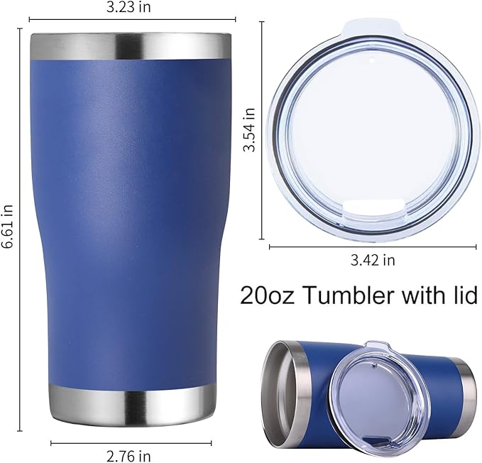 DOMICARE 20oz Tumbler with Lid Stainless Steel Tumblers Bulk, Double Wall Vacuum Insulated Coffee Travel Mug Powder Coated Tumbler, 1 Count (Pack of 1) Dark Blue