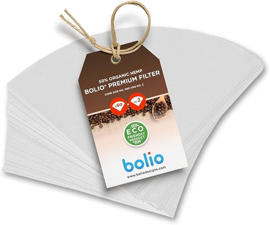 Premium Hemp White Paper Cone Coffee Filters - Peroxide Whitened - Compatible with V60 and All No.2 Size Pour Over Drippers - (Pack of 100)