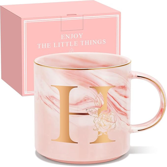 Personalized Gifts for Women Coffee Mug, Initial Customized Gift Monogrammed A-Z Coffee Mug 12 OZ, Christmas Anniversary Birthday Gifts for Women Mom Grandma Friend Sister Wife(H)