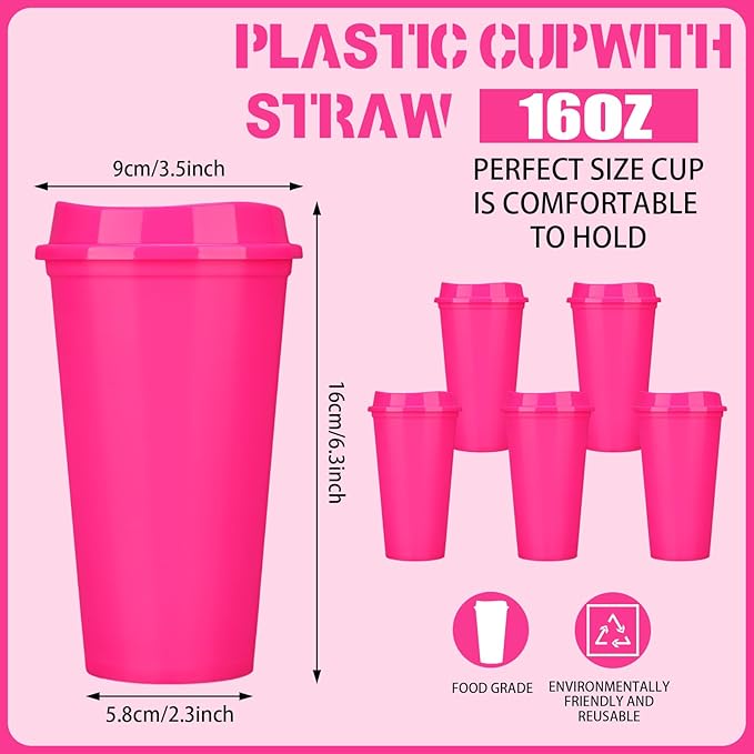Domensi 15 Pack Reusable Coffee Cups with Lids 16 oz Disposable Travel Cups Bulk Plastic to Go Coffee Tumblers for DIY Hot Cold Drink Party Favors Coworker, Microwaveable (Rose Red)