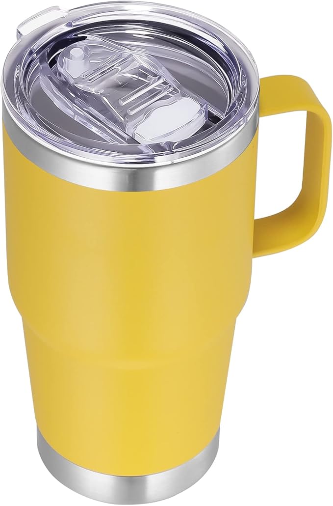 VEGOND 20 oz Tumbler with Handle Lid and Straw, Stainless Steel Insulated Travel Coffee Mug Spill Proof Double Wall Metal Tumbler Cup Keeps Drink Hot and Cold, Yellow 1 Pack