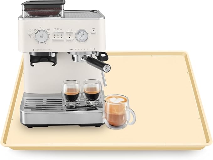 TOHONFOO Silicone Coffee Maker Mat with Lip, 19.7'' x 15'' Heavy Duty Coffee Maker Mat for Countertops, Coffee Tray Fit Under Coffee Machine Appliance Automatic Machines Espresso Accessory, Beige