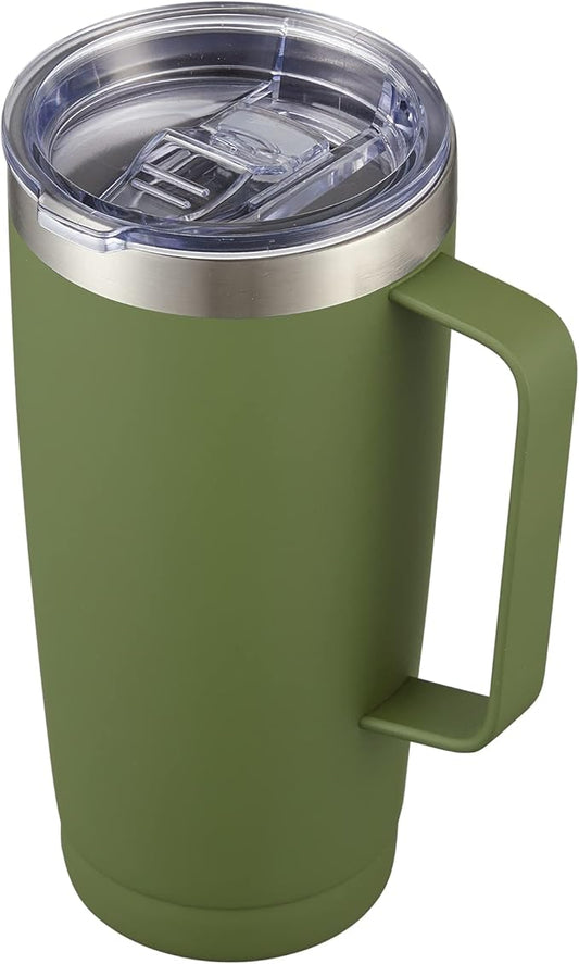 CIVAGO Travel Coffee Mug with Handle, 20 oz Insulated Tumbler with Lid and Straw, Stainless Steel Double Wall Vacuum Coffee tumbler, Thermal Coffee Cup, Army Green