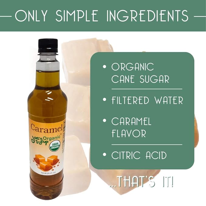Joe’s Syrup Organic Flavored Syrup, Organic Caramel, 750 ml (3 Pack)