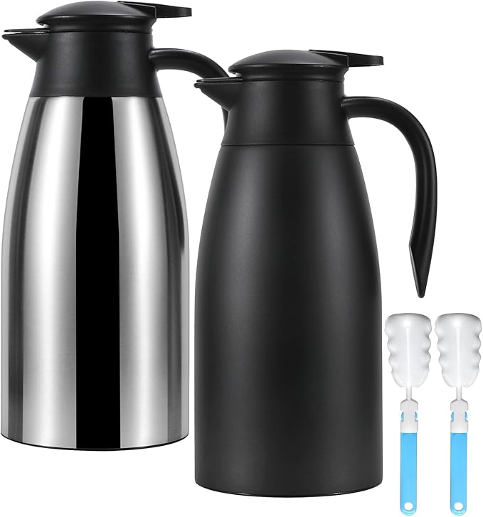 Thermal Coffee Carafe, Insulated Stainless Steel Coffee Carafes for Keeping Hot Coffee & Water Hot Beverage-12Hours, Double Walled Vacuum Coffee Carafe (silver+black)