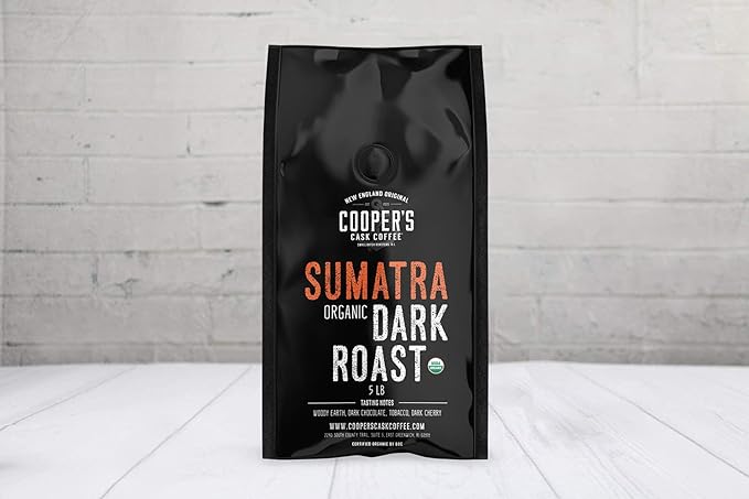 Organic Dark Roast Sumatra, Ground Coffee, Single Origin Grade 1 Premium Coffee - 5lb Bag
