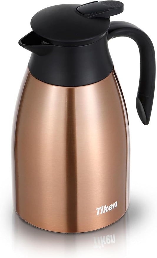 Tiken 51 Oz Thermal Coffee Carafe, Stainless Steel Insulated Vacuum Coffee Carafes For Keeping Hot, 1.5 Liter Beverage Dispenser (Copper)