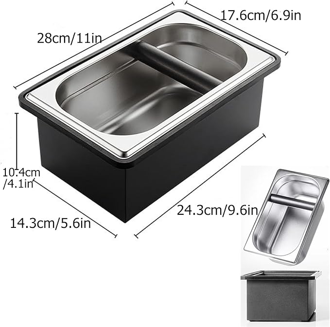 Espresso Coffee Knock Box, Large Size Stainless Steel Coffee Pucks Container, with Noise Reduction Rubber Ring,Silicone Bar for Knocking Portafilter Filter Grinds