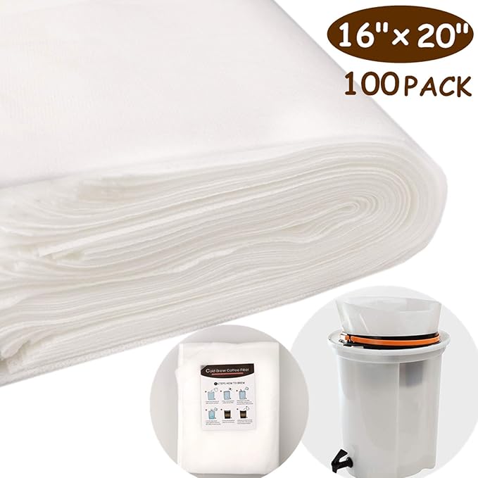 Commercial Cold Brew Coffee Filters - 100 Count Cold Brew System Filter Bags Disposable Fine Mesh Brewing Bags Commercial Coffee Filters 16''x20'' Fits 5 Gallon Buckets Coffee Shop Restaurants