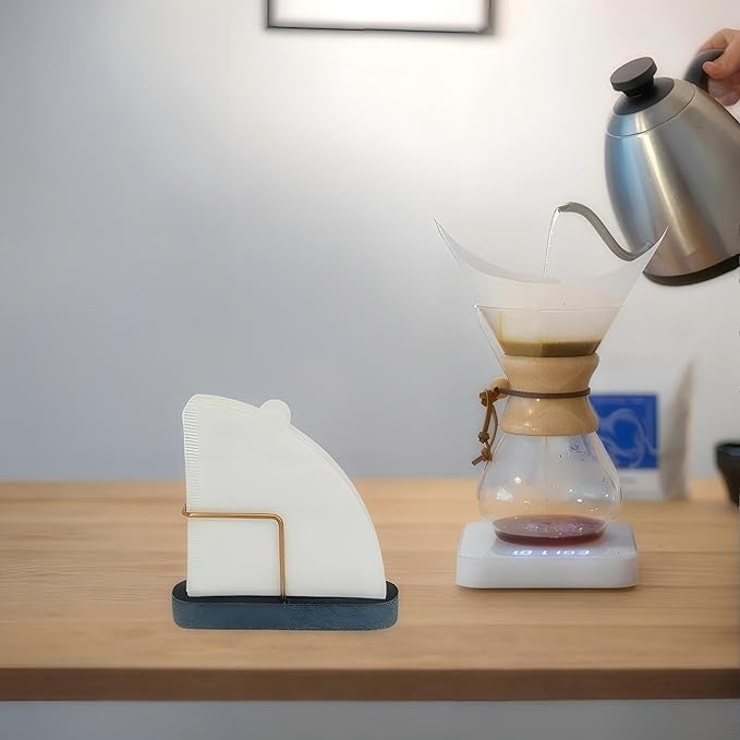 Cone Coffee Filter Holder for Counter, Coffee Filter Storage Container for Cone Paper Filters Size #01 ＆ #02, Marble Base with Non-Slip Pad (Black)