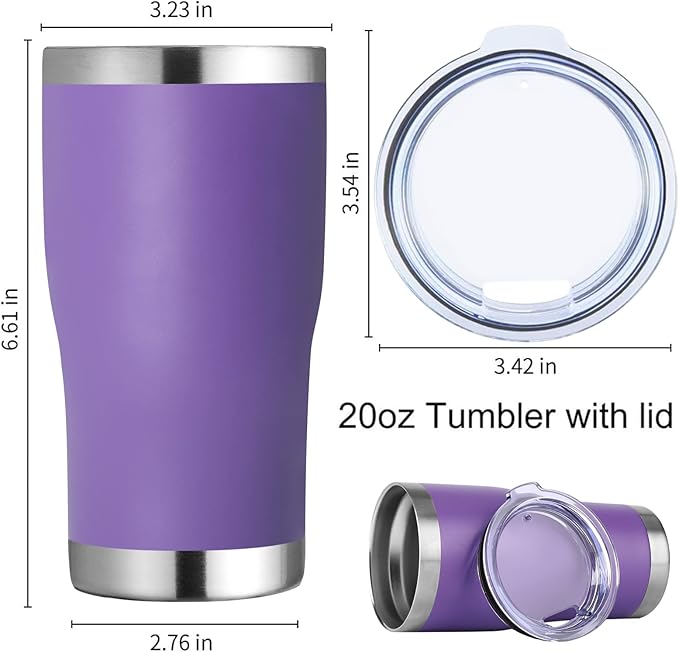 DOMICARE 20oz Tumbler with Lid Stainless Steel Tumblers Bulk, Double Wall Vacuum Insulated Coffee Travel Mug Powder Coated Tumbler, 12 Count (Pack of 1) Purple