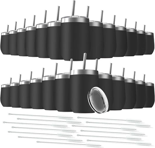 12oz Wine Tumbler with Lid With straw Stainless Steel Wine Tumbler Cups Double Wall Vacuum Insulated Travel Mugs Stemless Cup 25 Pack