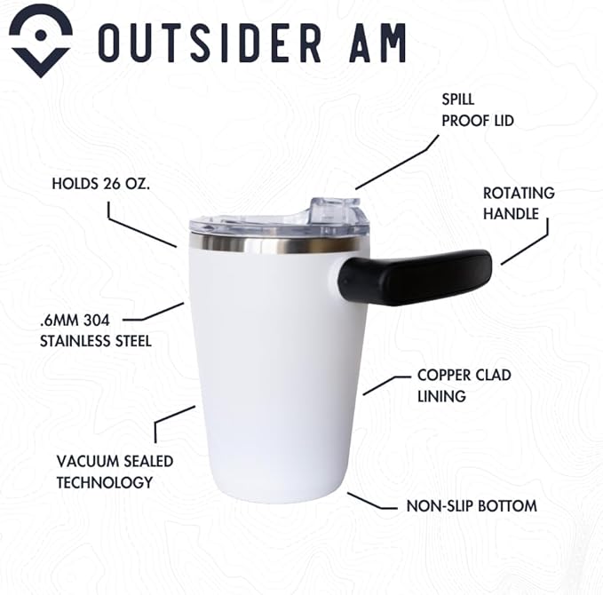 OUTSIDER Stainless Steel Vacuum Insulated Coffee Mug/Cup with Rotating Handle and Spill Proof Lid – Great Travel Tumbler for Outdoor, Home, Office – 17 ounces, Green