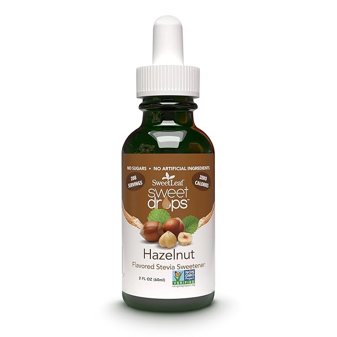 SweetLeaf Stevia Liquid Sweet Drops - Hazelnut Flavored Drops, Stevia Liquid Sweetener, Zero-Calorie, Sugar-Free Syrup Alternative for Keto Coffee, Baking, Shakes, 2 Fl Oz