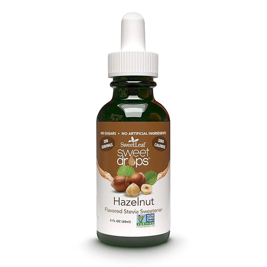 SweetLeaf Stevia Liquid Sweet Drops - Hazelnut Flavored Drops, Stevia Liquid Sweetener, Zero-Calorie, Sugar-Free Syrup Alternative for Keto Coffee, Baking, Shakes, 2 Fl Oz
