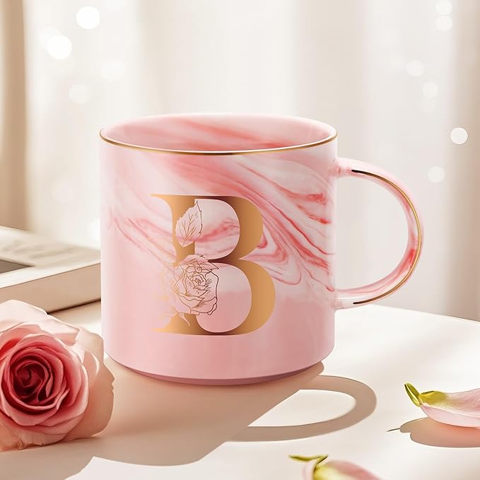 Personalized Gifts for Women Coffee Mug, Initial Customized Gift Monogrammed A-Z Coffee Mug 12 OZ, Christmas Anniversary Birthday Gifts for Women Mom Grandma Friend Sister Wife (B)
