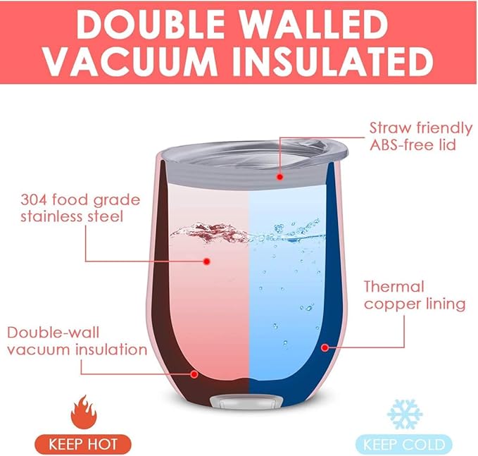 16 Pack 12oz Wine Tumbler with Lid With straw Stainless Steel Wine Tumbler Cups Double Wall Vacuum Insulated Travel Mugs Stemless Cup