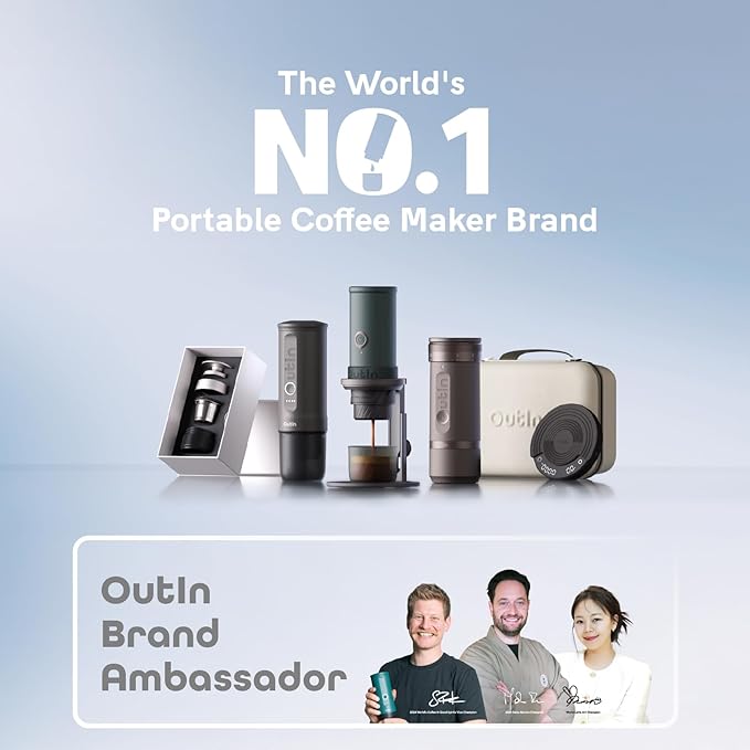 OutIn Nano Portable Electric Espresso Machine, Travel Coffee Maker for Camping, Car Coffee Maker Self-Heating with USB-C, With Ground Coffee & NS Capsule for RV, Hiking, Office