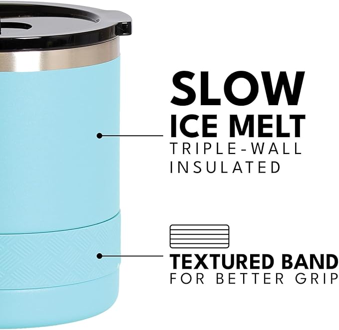 Elemental Recess Lowball Tumbler, 10oz Triple Wall Stainless Steel Cup with Non-Shattered Tritan Lid, Insulated Whiskey Glass, Insulated Coffee Tumbler Mug for Hot & Cold Drinks - Robin's Egg