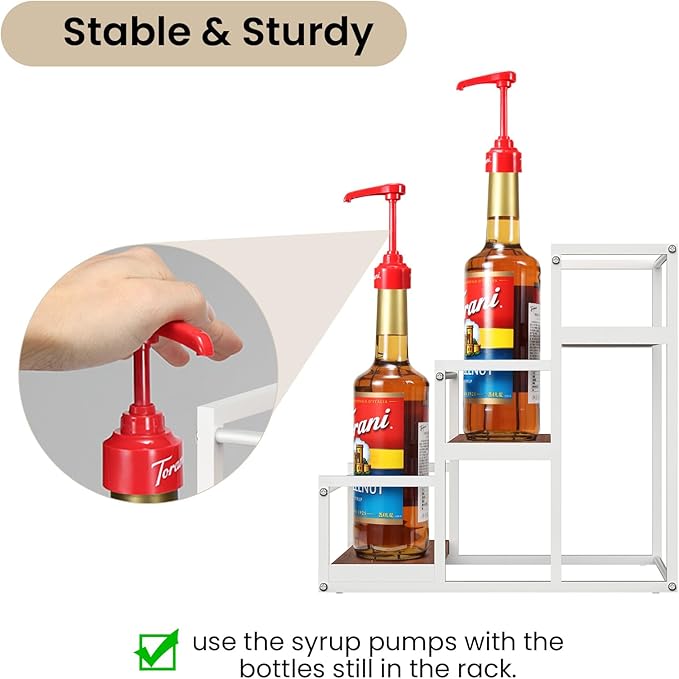 THYGIFTREE Coffee Syrup Rack Organizer 3-Tier 12 Syrup Bottles Holder Stand for Coffee Bar Station Storage Shelves for Syrup, Wine, Dressing for Kitchen, White