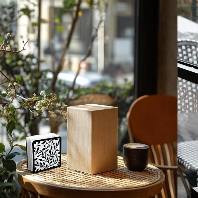 Leaves and Branch Decorative Black Metal Napkin Holder for Table, 4.9" x 4.9" x 1.9" Standing Napkin Holder for Home Kitchen Restaurant Picnic Party Coffee Bar Dining Room