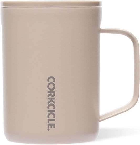 Corkcicle Classic Coffee Mug - Triple Insulated Stainless Steel Travel Mug - Shatter-Proof Lid - Easy Grip - Keeps Drink Hot Over 3 Hours - Holiday Mug Gift - Great for Gifting Warmth - 16 oz - Desert