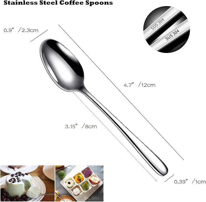 Demitasse Espresso Spoons, 304 Stainless Steel Mini Coffee Spoons for Dessert, Coffee, Tea, 4.7 Inch, 6 pcs Set