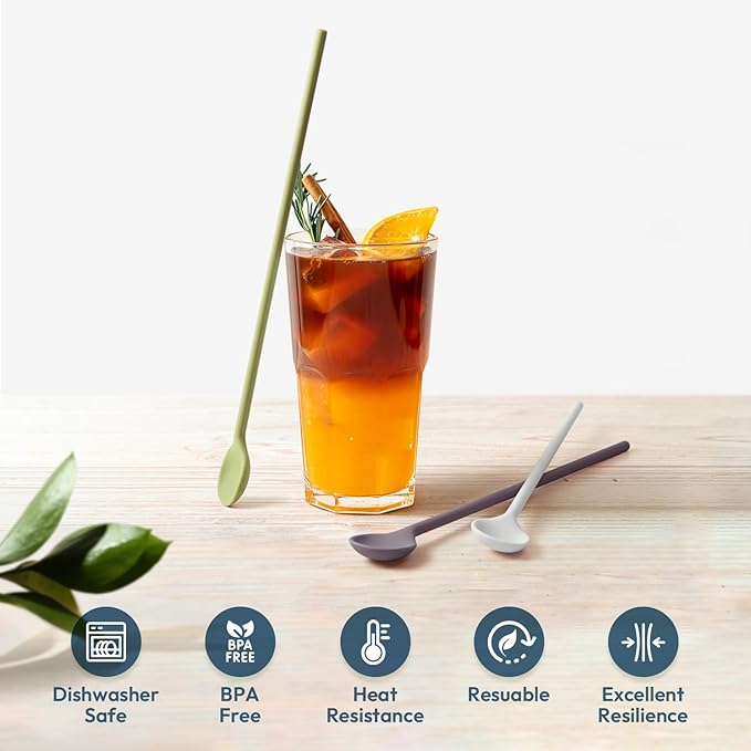 carrotez 9.9" Silicone coffee stirrer, Long Coffee Spoon, Reusable Iced Tea Spoon, Multipurpose Beverage Stirrer- Ivory