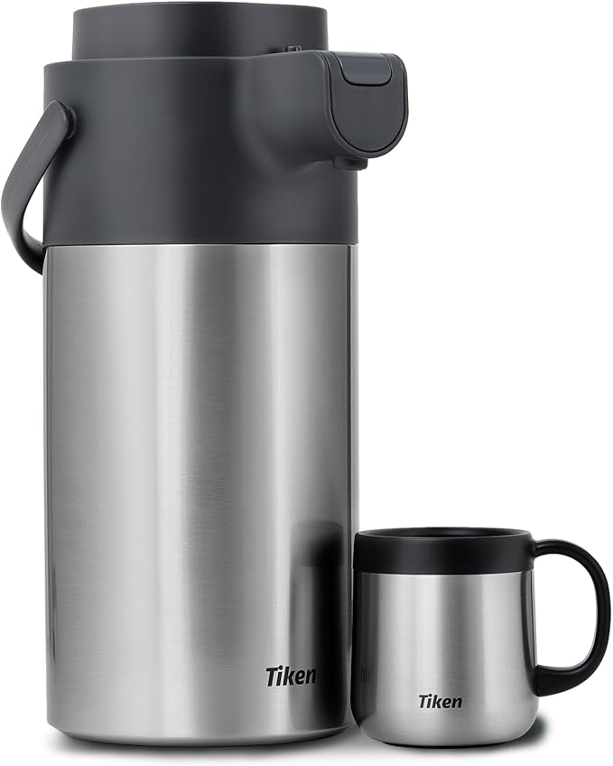 Tiken Airpot Coffee Dispenser with Pump - Coffee Carafes for Keeping Hot - Beverage Dispenser - 135oz/4L Thermal Coffee Carafe for Hot Liquids - Stainless Steel Insulated Coffee Thermos Carafe