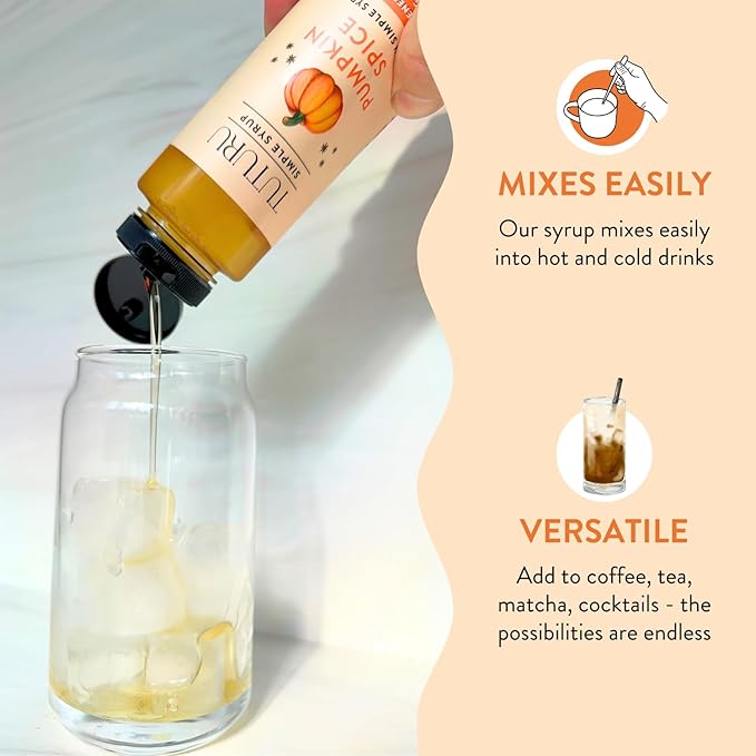 Pumpkin Spice Agave Simple Syrup for Coffee, Cocktails, Matcha - Sweetened with Agave Nectar - Infused with Real Pumpkin Spices - 13.5 oz