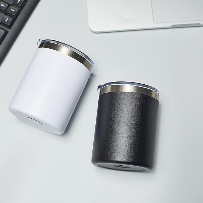 MEWAY 12 oz Lowball, Tumbler Stainless Steel Double Wall Vacuum Insulated Mug with Straw and Lid, Cleaning Brush ，Durable Powder Coated Insulated Coffee Cup for Cold & Hot Drinks (Black, 1 Pack)