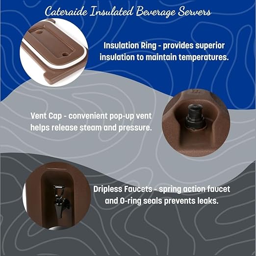 Carlisle FoodService Products Cateraide Insulated Beverage Dispenser with Handles for Catering, Kitchen, and Restaurants, Plastic, 10 Gallons, Brown