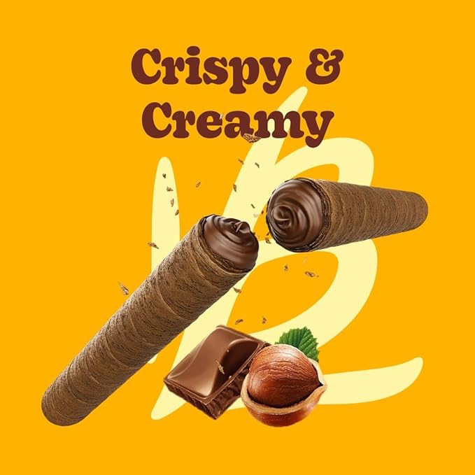 Bauducco Wafer Rolls, Chocolate Hazelnut, 14.1 oz (Pack of 1) - Crispy Cream-Filled Cookies - Gourmet Rolled Wafer Sticks - Premium Dessert Treat - Perfect for Coffee, Parties & Gift Baskets - Family Sharing Snack