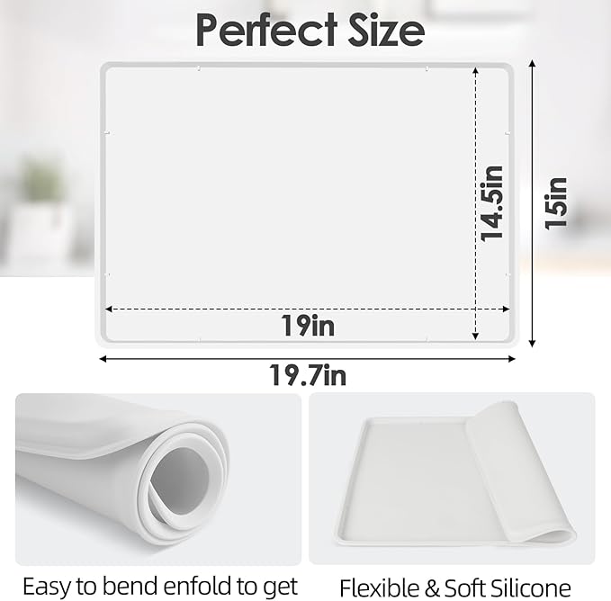 TOHONFOO Silicone Coffee Maker Mat with Lip, 19.7'' x 15'' Heavy Duty Coffee Maker Mat for Countertops, Coffee Tray Fit Under Coffee Machine Appliance Automatic Machines Espresso Accessory, White