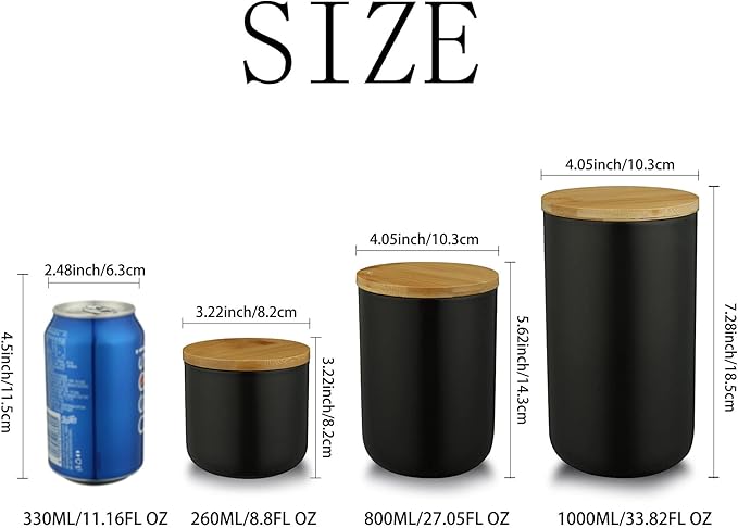 Ceramics Food Storage Jar Canister with Airtight Seal Bamboo Lid, Simple Style Kitchen Canister for Food Storage, Store Coffee, Sugar, Tea, Spices and More (White (8.79oz/260ml))