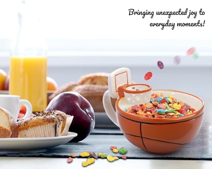 MAX'IS Creations The Mug with a Hoop Basketball Mug Funny Ceramic Coffee Mugs Cereal Bowl Sports Coach Kids Basketball Gifts for Boys 8-12 12-14 Girls Stuff Accessories Mini-Hoop for Kids, 16oz