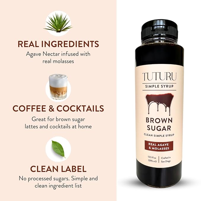 Brown Sugar Agave Simple Syrup for Coffee & Cocktails - Clean Simple Syrup Sweetened with Raw Agave Nectar and Molasses - 13.5 oz