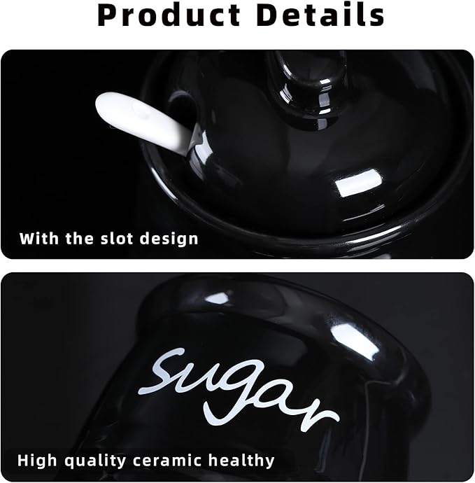 ONTUBE Ceramic Sugar Bowl with Lid and Spoon 12oz (Black)