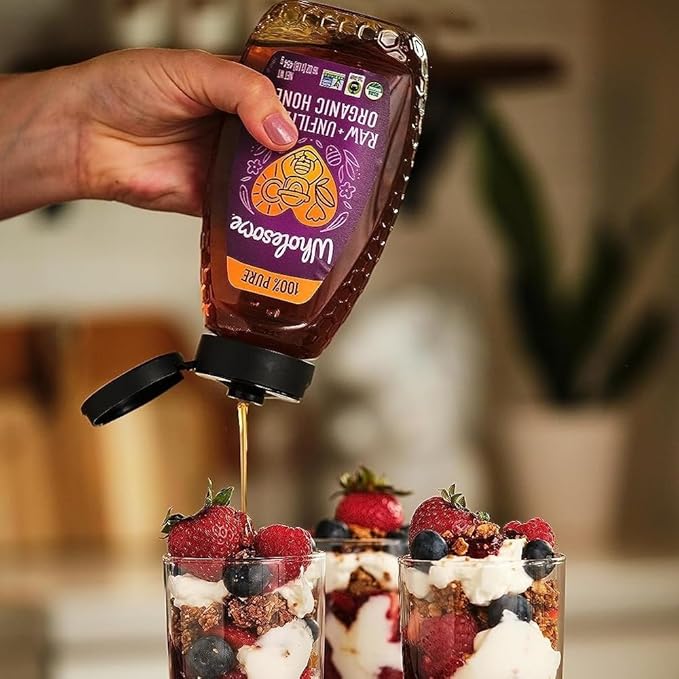 Wholesome Sweeteners 24-Ounce Organic Raw Unfiltered Honey Bottle, 100% Pure, Fair Trade Certified, Non GMO Project Verified, & Gluten Free, 1 Pack